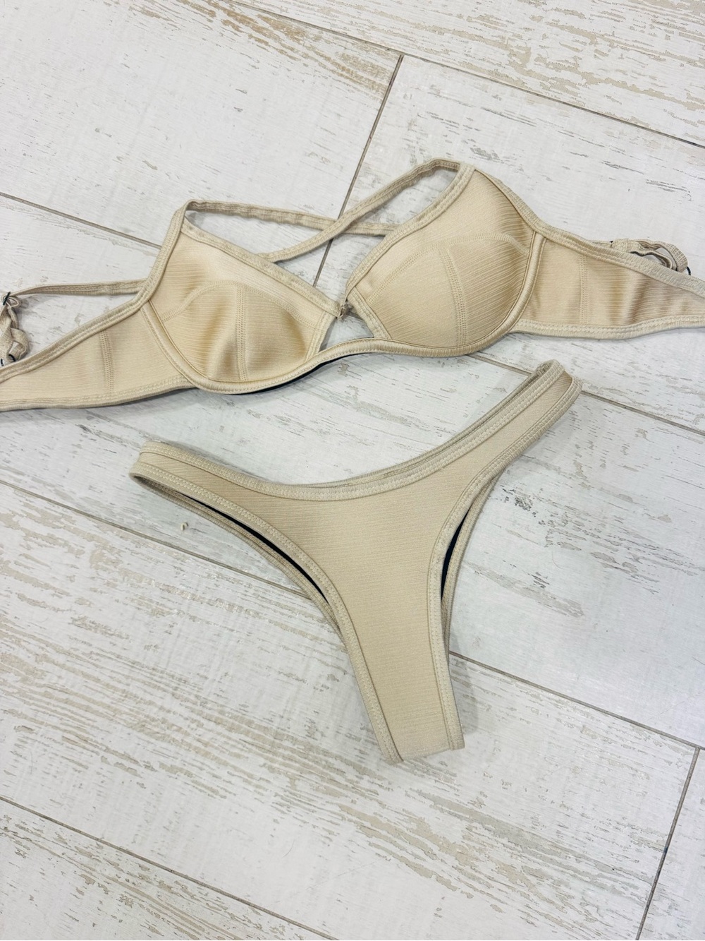 Minimal High-Cut Swim Panty in Beige